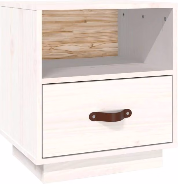 Berkfield Home White Solid Wood Pine Bedside Cabinet W/D/H: 40 x 34 x 45 cm