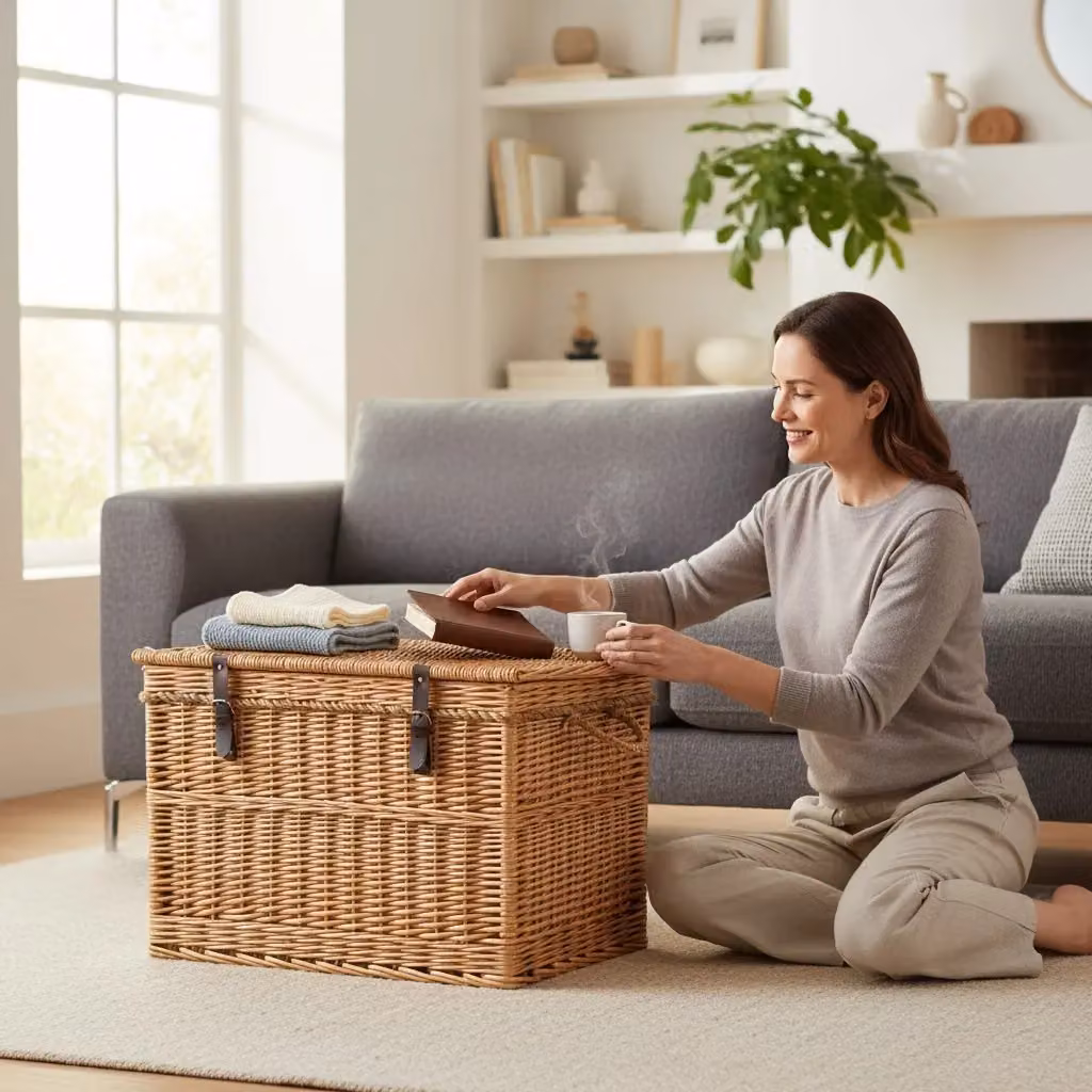 Red Hamper Wicker Chest Storage Basket with Lid in Brown and Red – 2