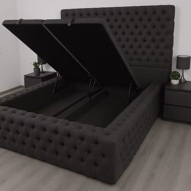 Stratus Interiors Grand Ambassador Divan Upholstered Storage Bed Frame in Black, W/D/H: 90 x 200 cm