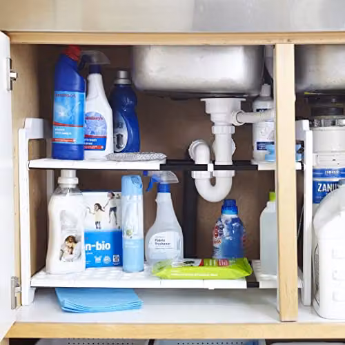 Addis White Under Sink Storage Organiser with Adjustable Shelves, W: 43.8 cm, D: 27.9 cm, H: 81.3 cm – 3