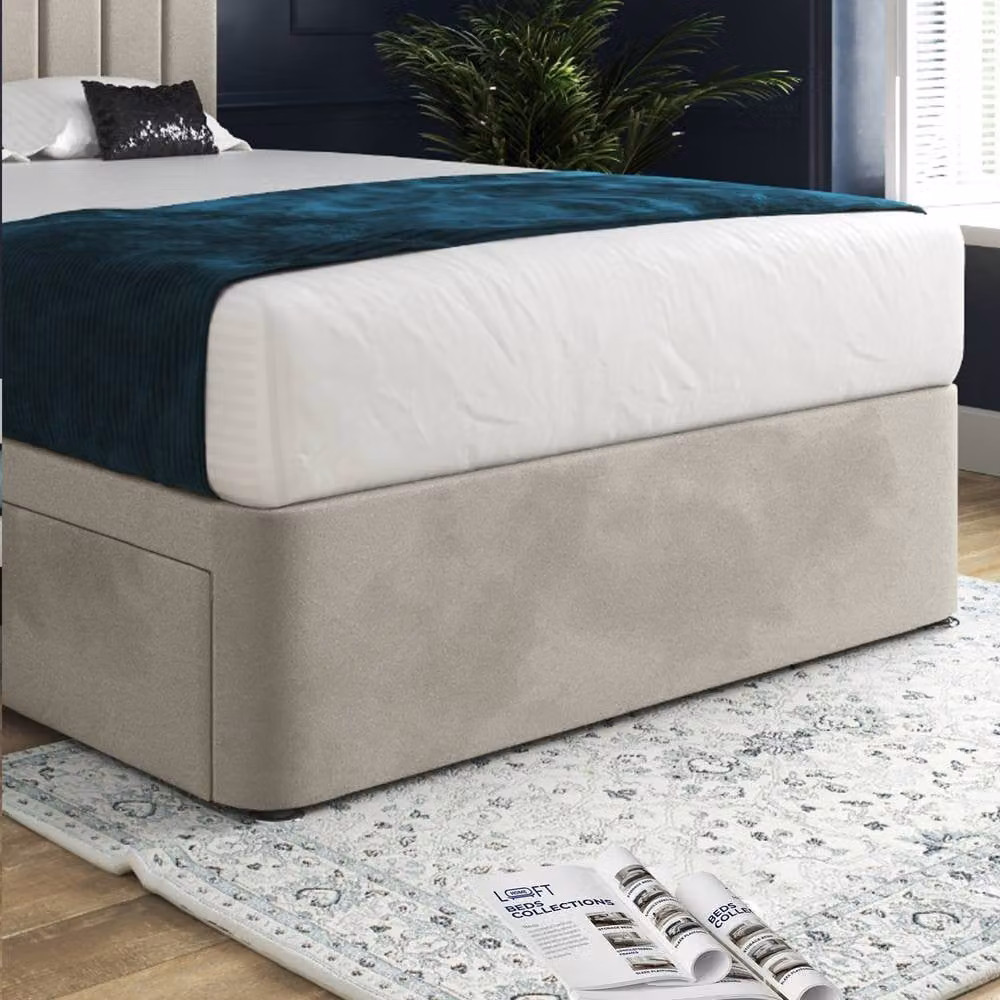 KDMD Quatt Modern Upholstered Velvet Bed Frame with Drawers in Beige, W/D/H: 120 x 200 x 137 cm – 5