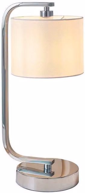 Netlighting Canning Dimmable Table Lamp with Grey White Silk Effect Fabric Shade and Chrome Base, E14