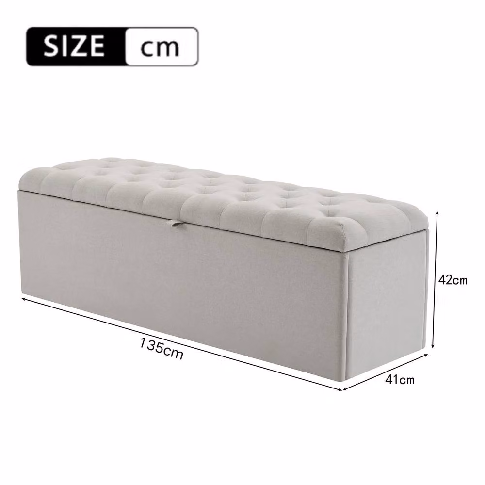 BTM Grey Linen Upholstered Storage Bench Seat, Width: 135 cm – 2