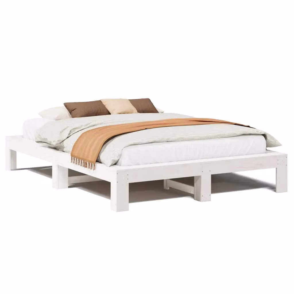 Berkfield Home White Solid Wood Pine King Size Bed Frame W: 150 cm, D: 200 cm – 2