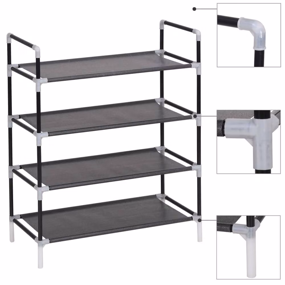 Berkfield Home 4-Shelf Metal and Non-woven Fabric Shoe Rack in Black – 2