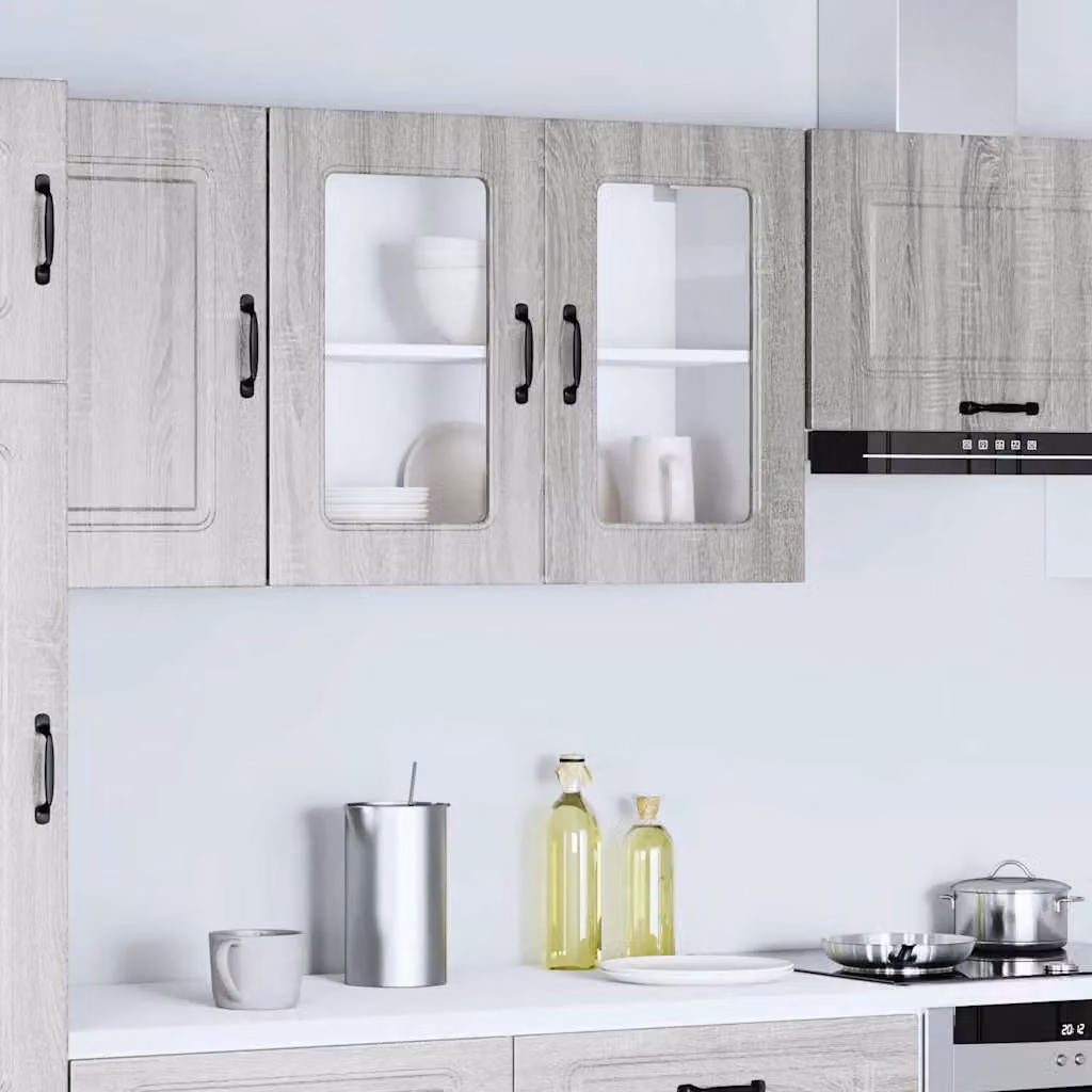 Berkfield Home Kalmar Wall Mounted Kitchen Cabinet with Glass Doors in Matt Grey – 2