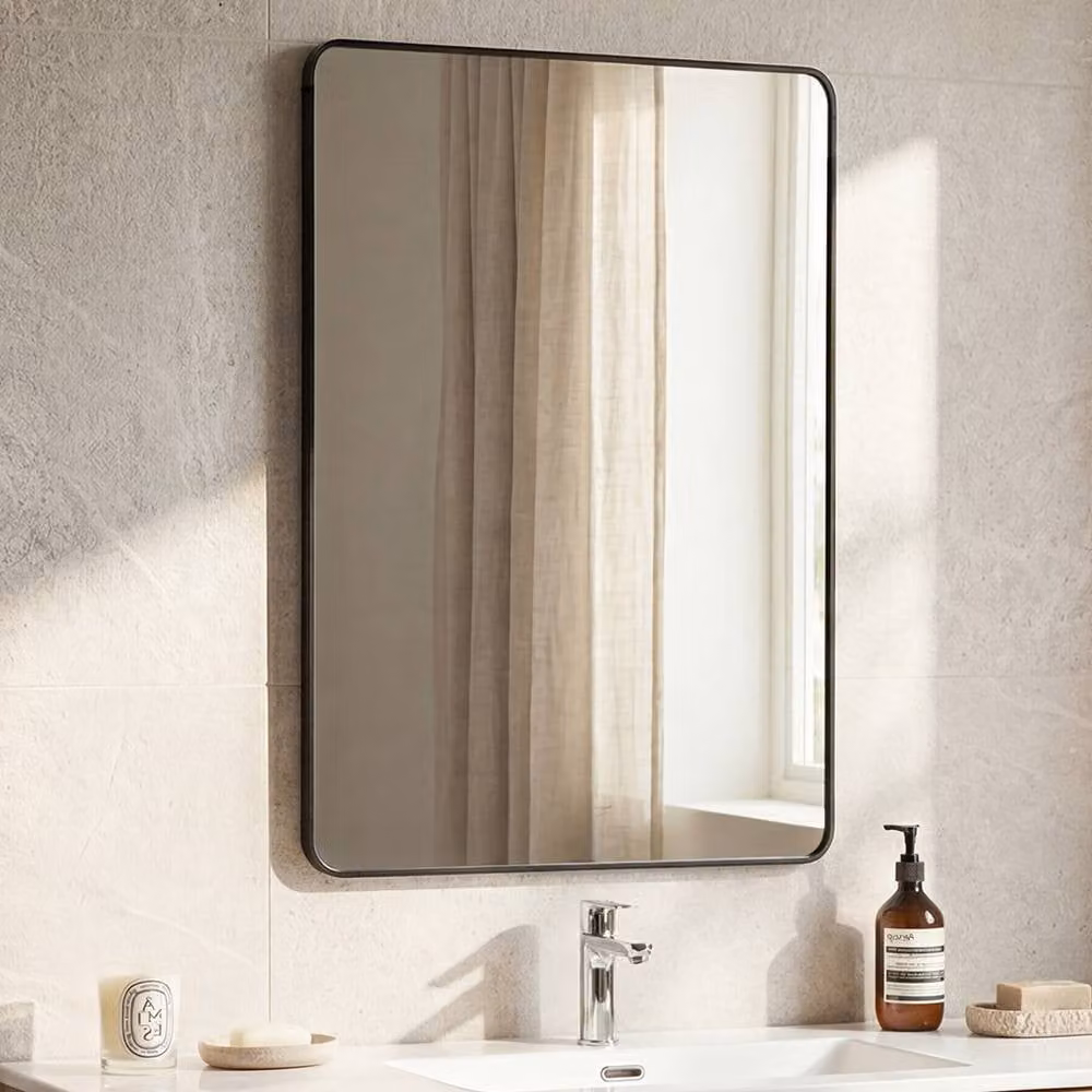 Yezi Modern Rectangular Wall Mounted Bathroom Mirror with Black Metal Frame, W: 50 cm, H: 75 cm – 2