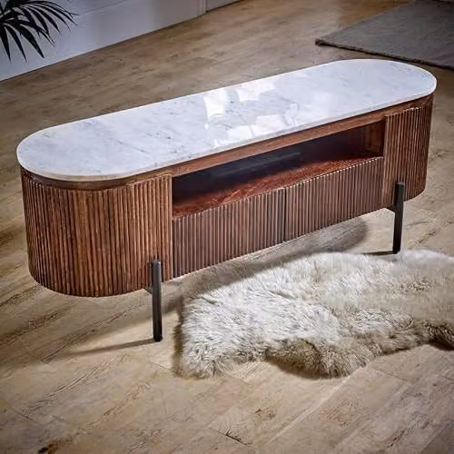 Adorable Lifestyle Modern Brown Opal TV Cabinet with Stone Top and Metal Legs, W: 140 cm, D: 40 cm, H: 50 cm – 3