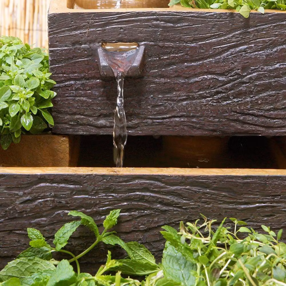Primrose Dalton 4 Tier Cascading Solar Water Feature and Herb Patio Planter in Beige, Height: 42 cm – 4