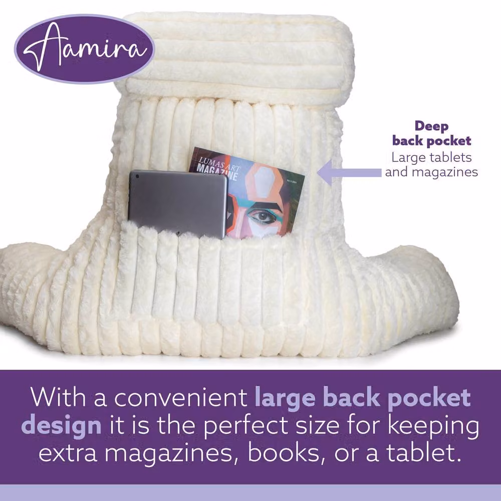 Aamira Beige Faux Fur Ribbed Memory Foam Wedge Reading Pillow for Back and Neck Support W/D/H: 66 x 50 x 50 cm – 5