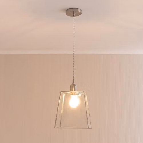 ValueLights Susie Glass Lantern Single Ceiling Pendant Light in Brushed Chrome with LED Bulb – 2