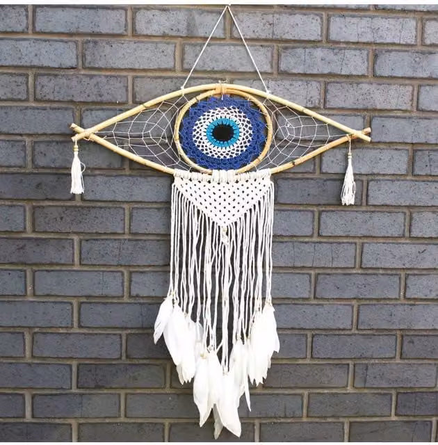 KDMD Protection Dream Catcher Large Macrame Evil Eye Hanging Decoration in Blue, White and Black