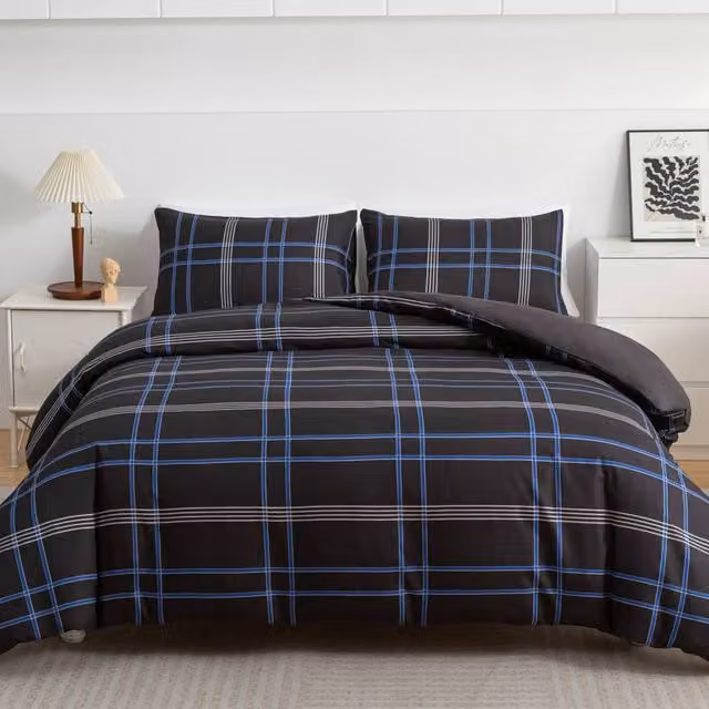 Pamposh Reversible Nautical Microfibre Duvet Cover and Pillowcase Set in Blue, Black and White, 140 x 200 cm – 1