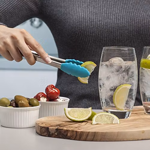 Zeal Silicone and Stainless Steel Mini Cooking Tongs, Blue, 20 cm – 6