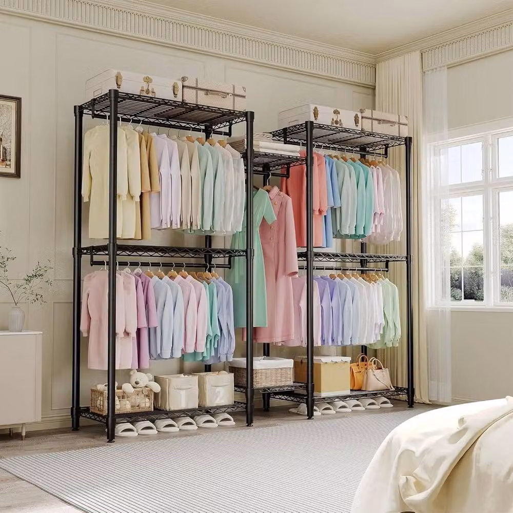 Havendro Black Metal Freestanding Clothes Rack with 6 Shelves and 5 Hanging Rods, H 76.5 cm x L 73.6 cm – 3