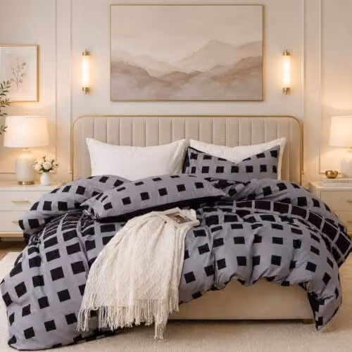Grace Luxury Hypoallergenic Double Microfibre Duvet Cover Set with Matching Pillowcases in Black, W/D/H: 140 x 200 cm and 50 x 75 cm – 10