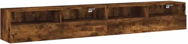 Berkfield Home Set of 2 Smoked Oak TV Wall Cabinets in Brown, W/D/H: 100 x 30 x 30 cm – 1