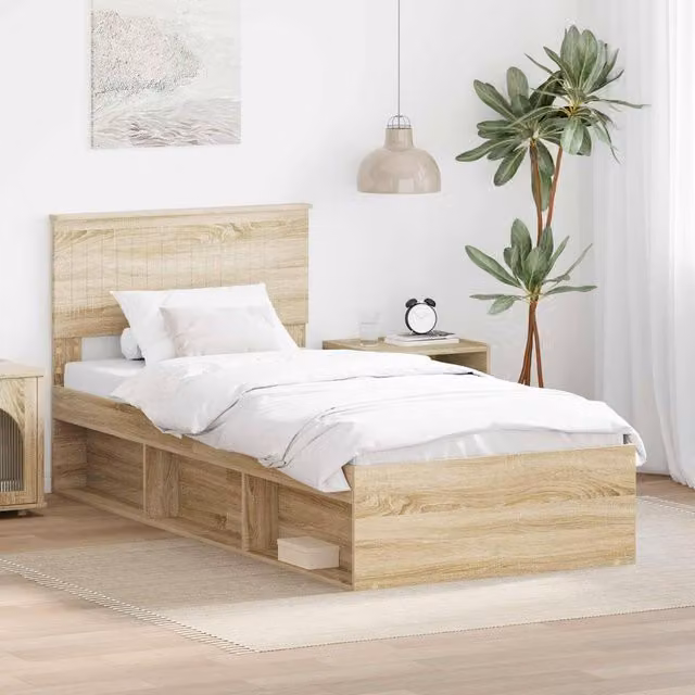 Berkfield Home Sonoma Bed Frame with Headboard in Brown Solid Pine Wood, W/D/H: 90 x 190 cm
