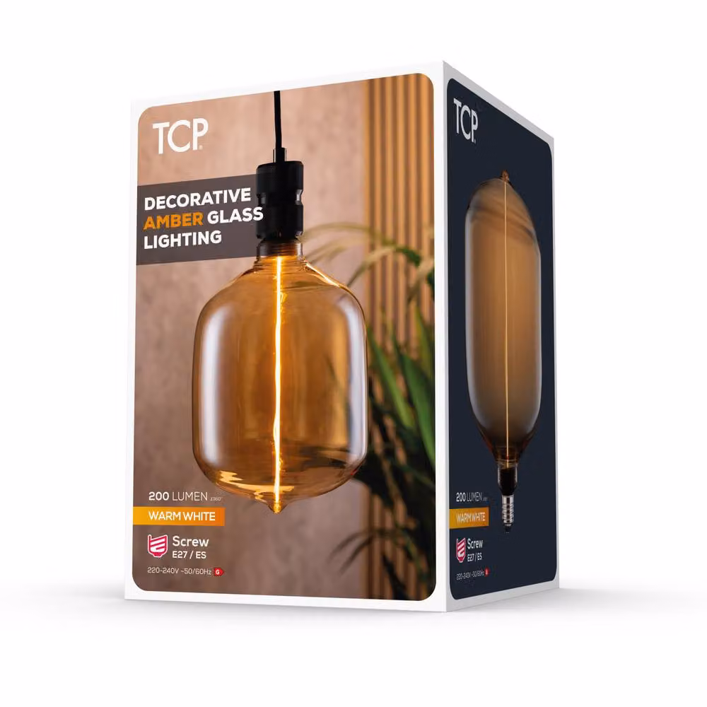 TCP Amber Vintage LED Decorative Glass Bulb, Warm White, E27 – 3