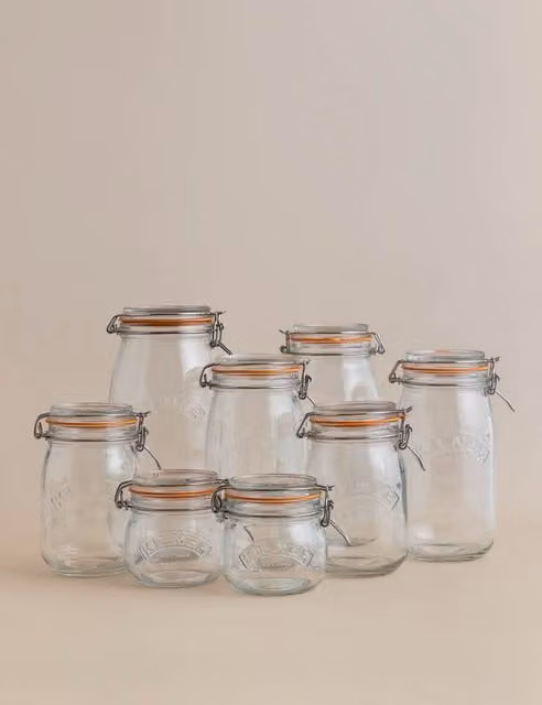 Kilner Set of 8 Leakproof Round Clip Top Glass Pantry Jars in Transparent