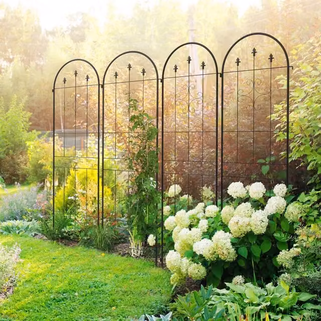 OUTSUNNY Set of 4 Black Metal Trellis Supports for Climbing Plants, Arrow Design, H 180 cm x W 50 cm