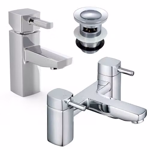 Nes Home Newport Square Basin Mono Mixer Tap and Bath Filler Tap with Pop-Up Waste in Chrome