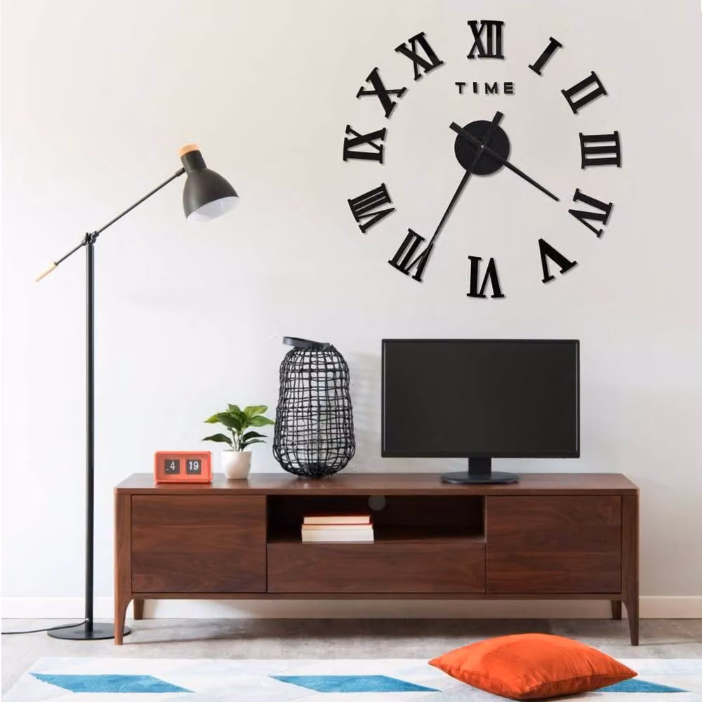 Berkfield Home Modern Geometric 3D Analog Wall Clock in Black, Diameter: 100 cm – 2