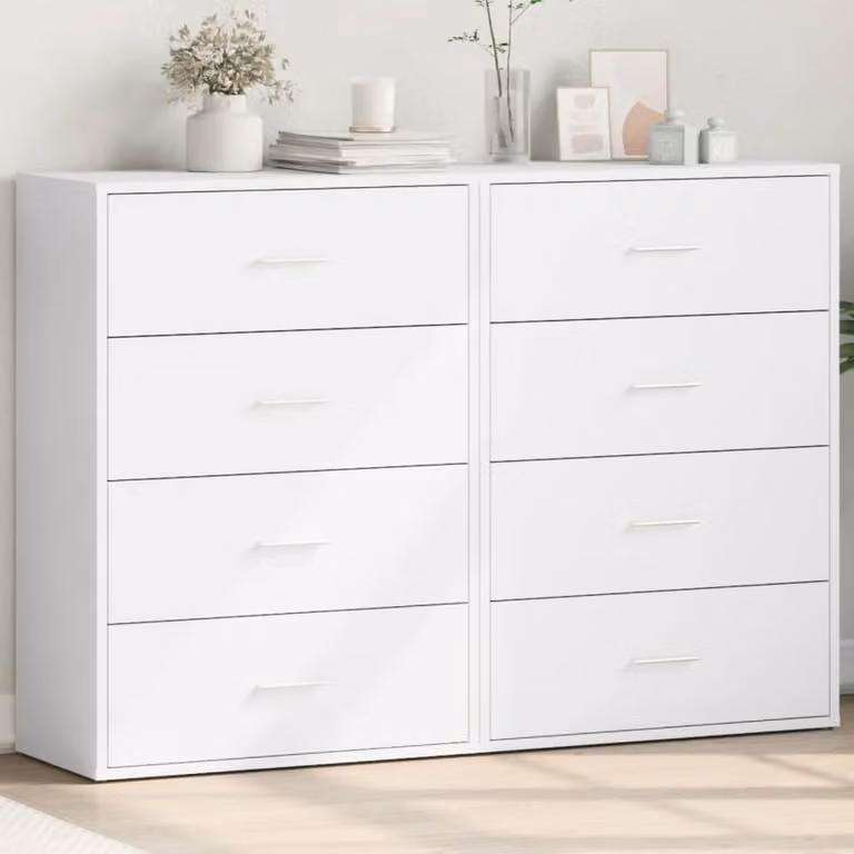 Berkfield Home Set of 2 White Minimalist Sideboards in Matt Engineered Wood, W/D/H: 60 x 31 x 84 cm
