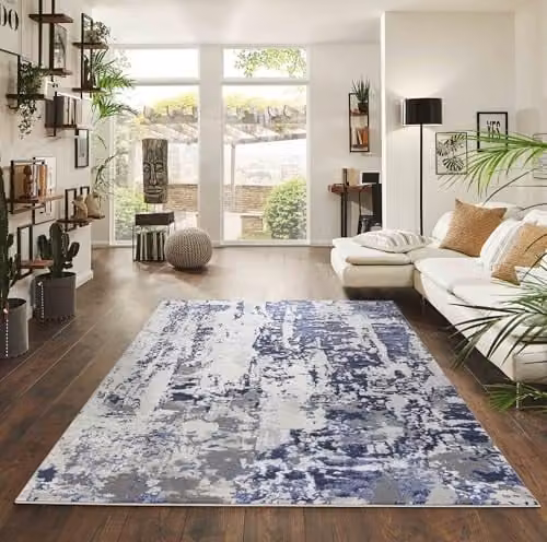 Serdim Rugs Abstract Modern Machine Woven Living Room Area Rug, Blue, W: 200 cm, L: 290 cm – 1