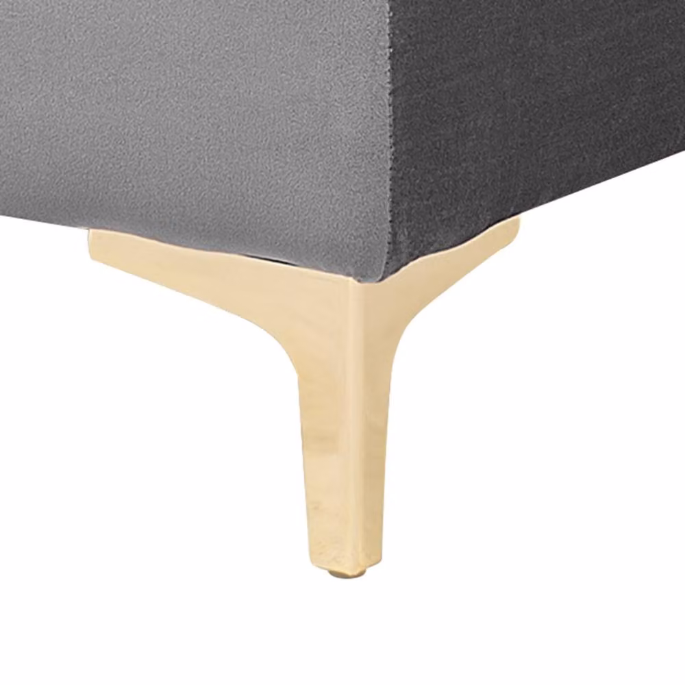 Wyld and Coco Grey Velvet Tufted Ottoman with Gold Metal Legs W/D/H: 41 x 41 x 80 cm – 3