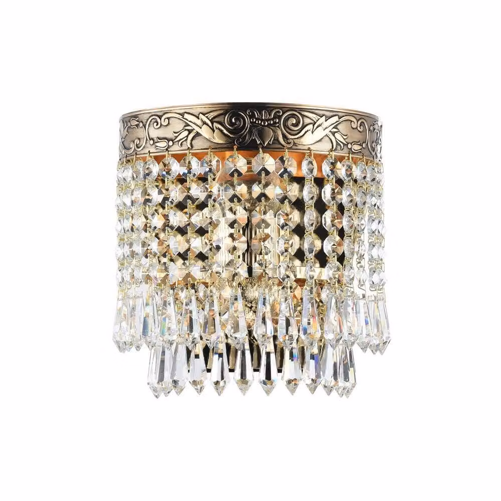Netlighting Palace Antique Gold and Crystal Flush Wall Lamp with E27 Socket – 3