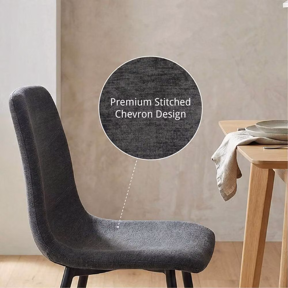 FWStyle Evie Set of 4 Grey Fabric Dining Chairs with Black Metal Legs – 3