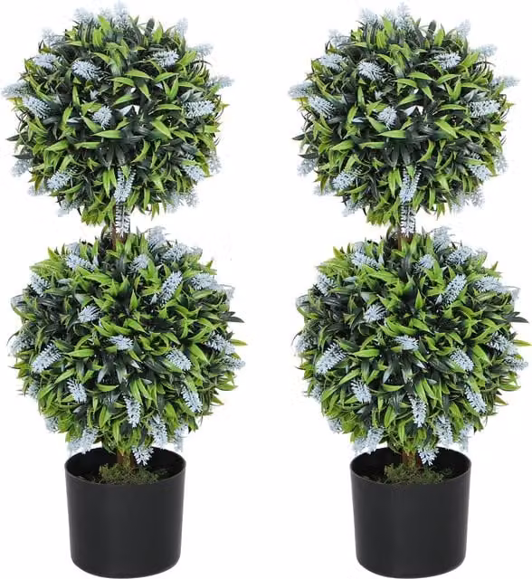 HOMCOM Set of 2 Blue and Green Artificial Lavender Ball Trees for Indoor and Outdoor Decor, Height: 70 cm – 1