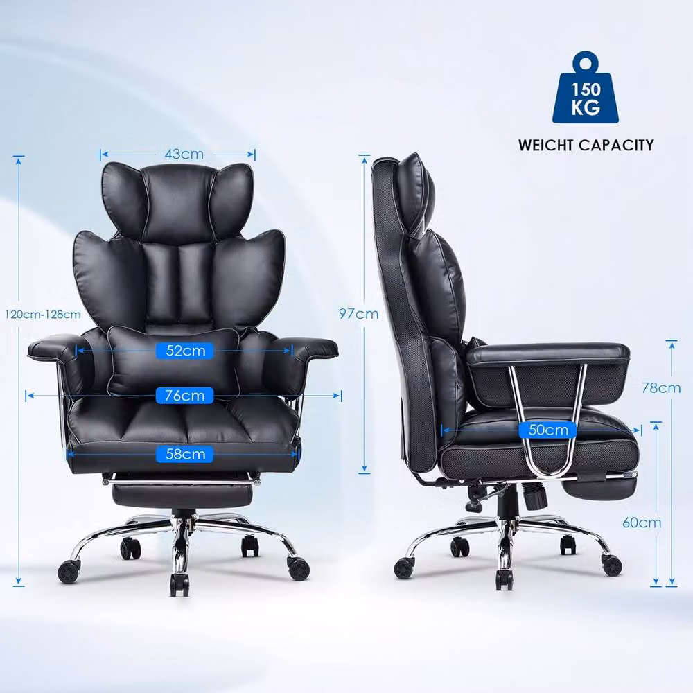 Gartistgo Ergonomic High Back Black Leather Office Chair with Footrest and Headrest – 3