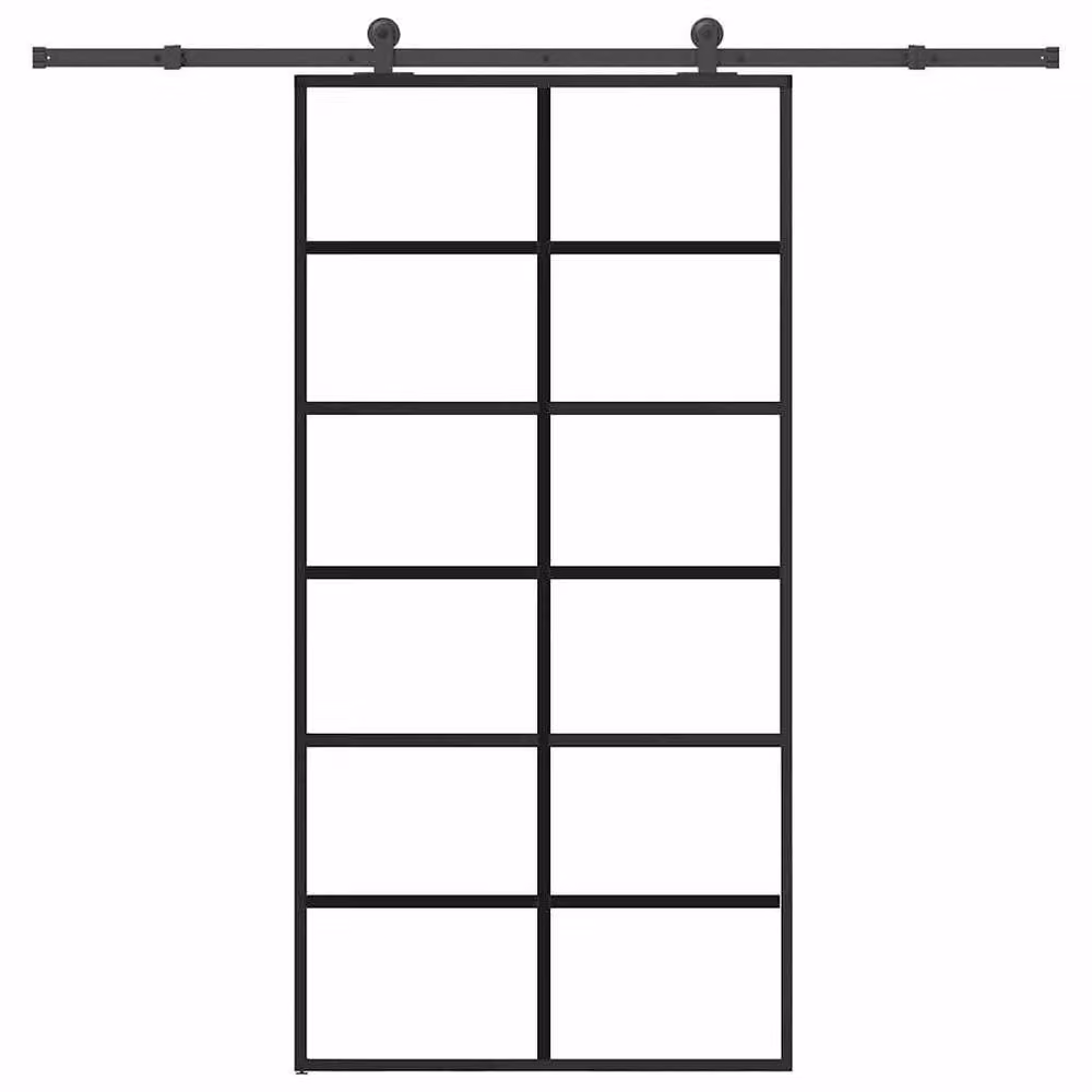 Berkfield Home Sliding Door with Hardware Set, Black ESG Glass and Aluminium, W: 102 cm, H: 205 cm – 1