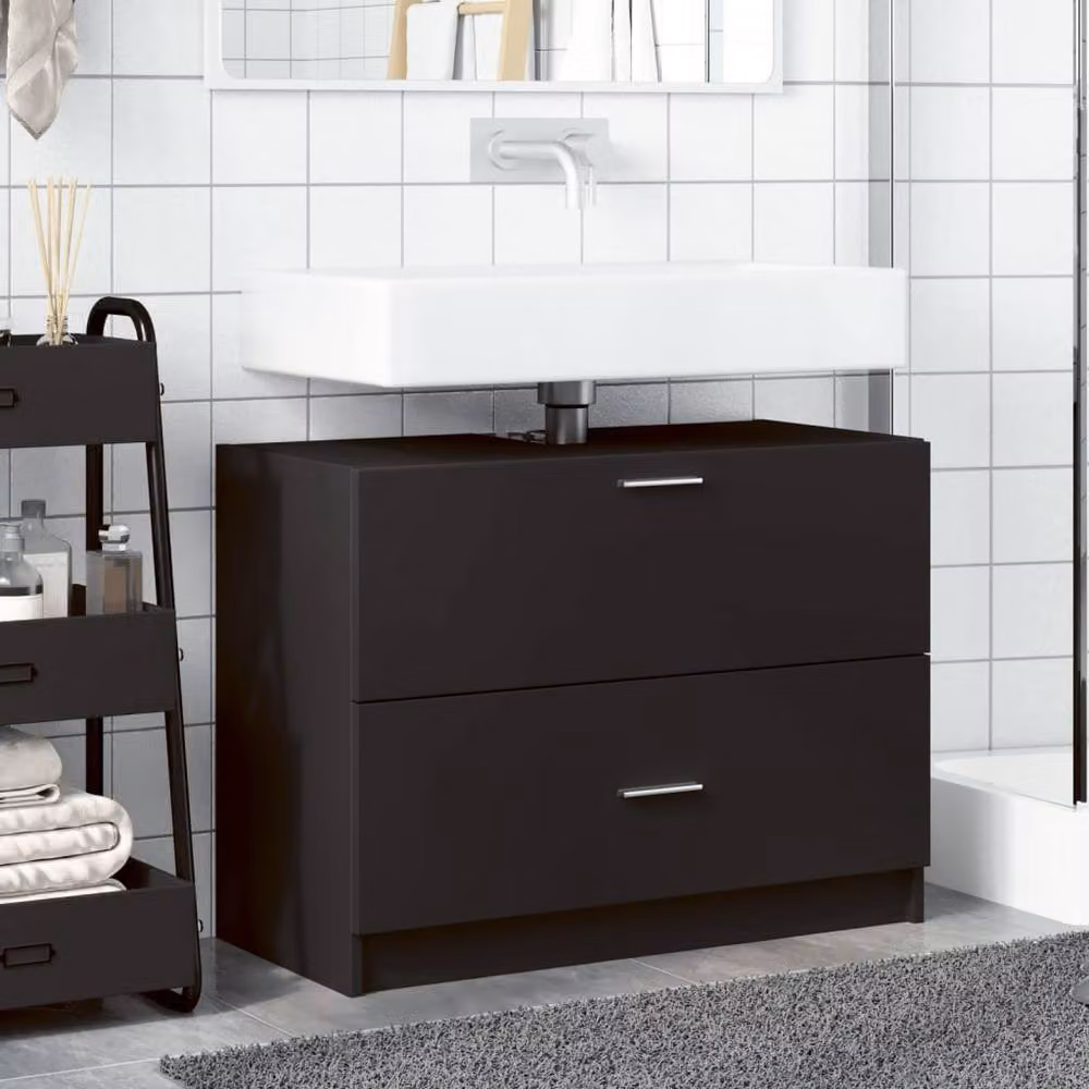 Berkfield Home Black Modern Matt Sink Cabinet W/D/H: 78 x 37 x 59 cm – 2