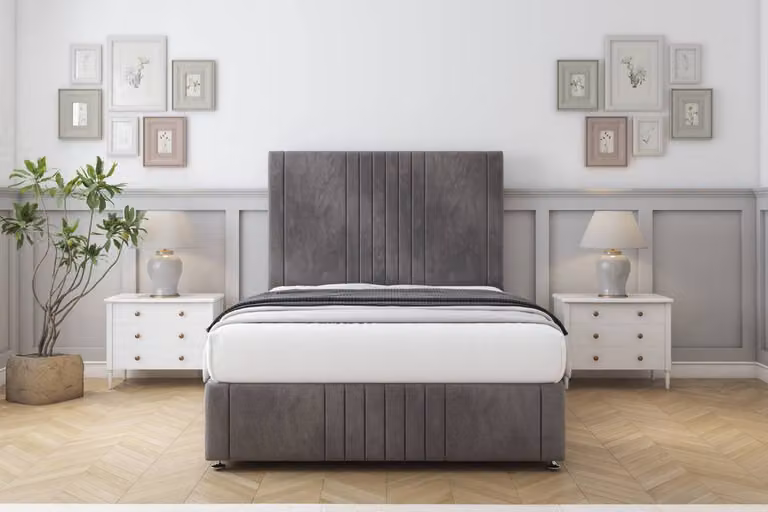Sloomy Harrington Naples Black Upholstered Divan Set with 54 inch Headboard and Footboard, Double Size W/D/H: 140 x 200 cm