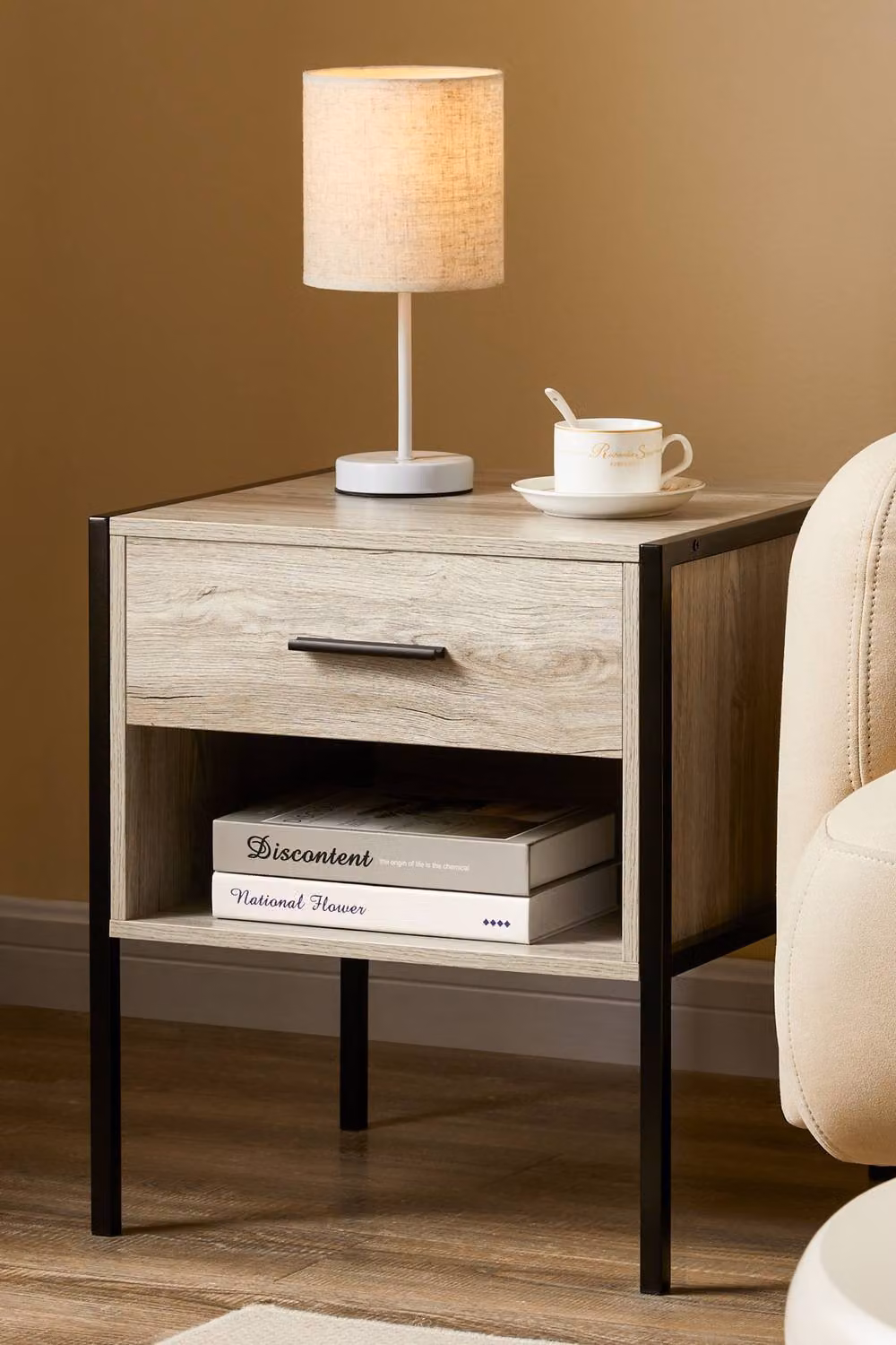 HD Designs Brooklyn 1 Drawer Bedside Cabinet in Grey Industrial Wood and Metal Style – 4