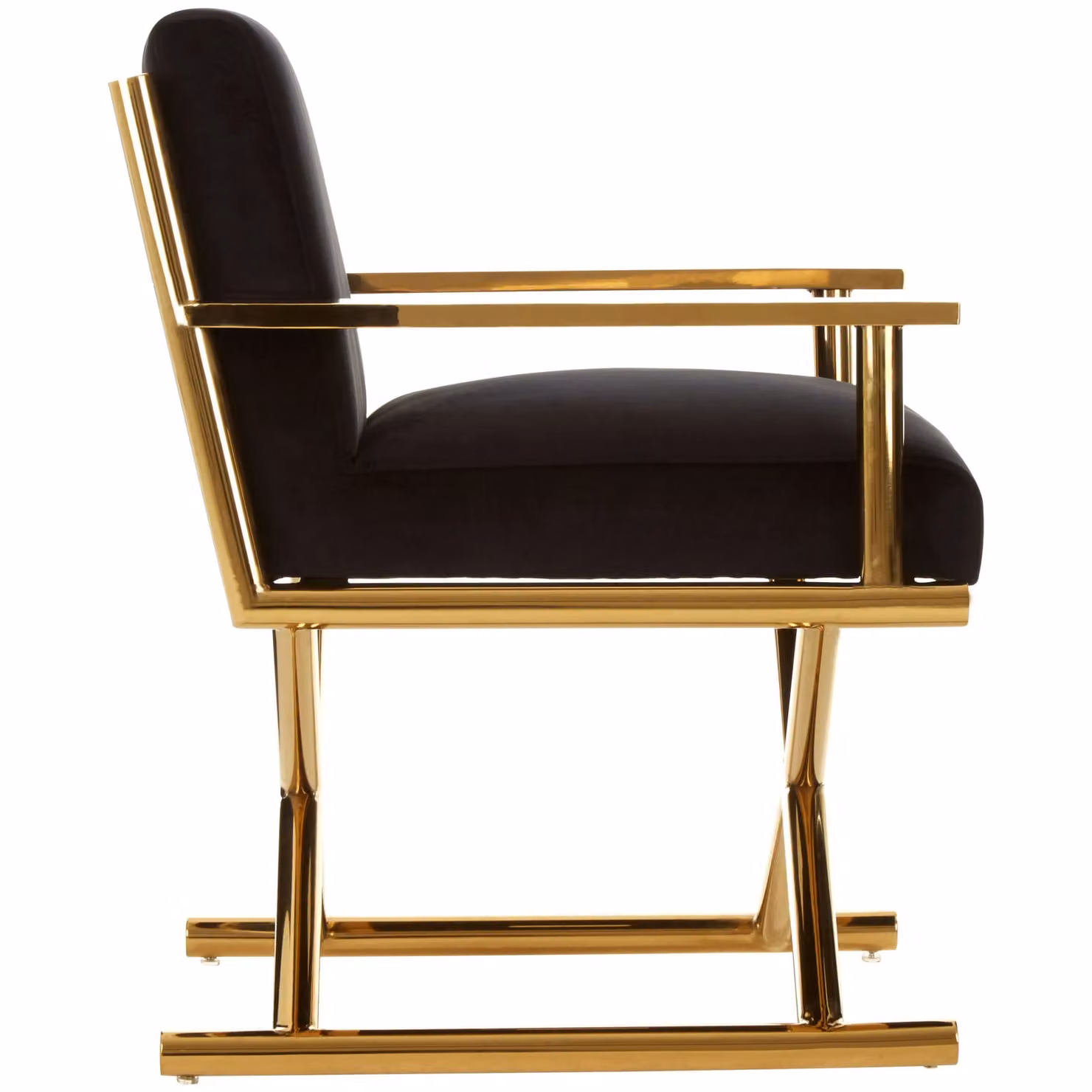 Orsina Black Velvet Armchair with Gold Metal Cross Legs and Glossy Finish – 3