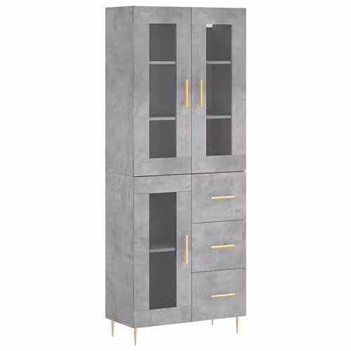 vidaXL Modern Highboard in Grey with Doors and Drawers, W/D/H: 69.5 x 34 x 180 cm – 1