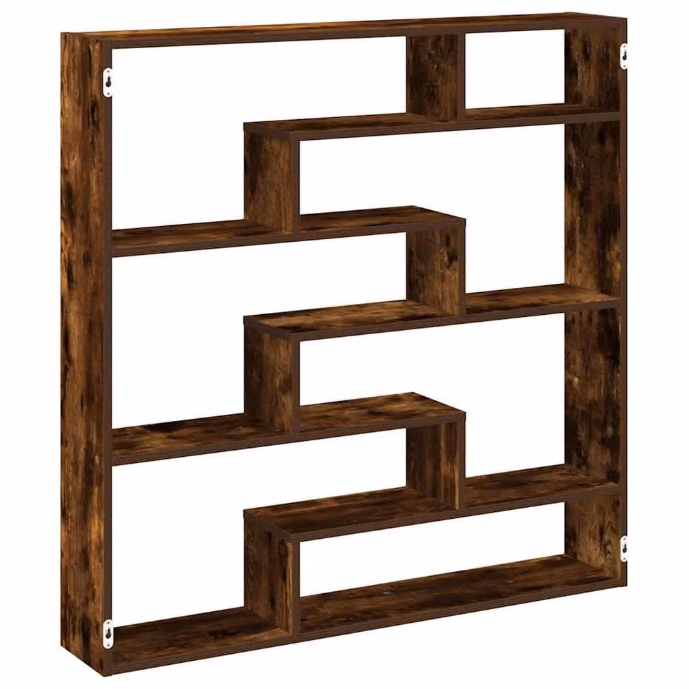 Berkfield Home Wall Mounted 7 Compartment Cube Shelf in Smoked Oak Brown – 3