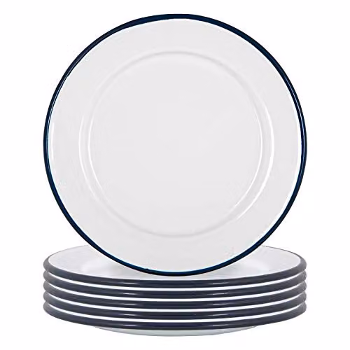 Argon Tableware Enamel Side Plates, Set of 6, Blue and White, Diameter: 20 cm – 1
