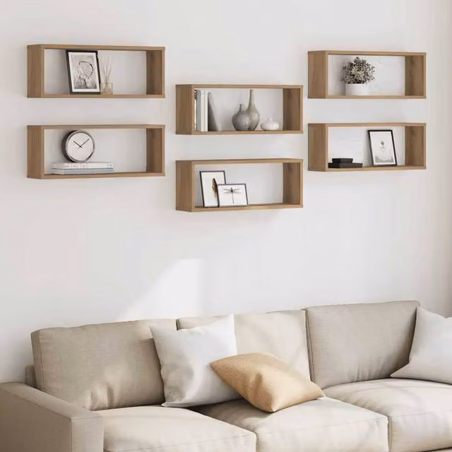 Berkfield Home Artisan Oak Wall Cube Shelves, 6 Piece Set in Brown, W/D/H: 60 x 15 x 23 cm – 1