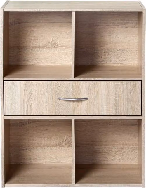 CALICOSY 4-Compartment Storage Shelf with Drawer, Brown, W: 62.0 cm, D: 29.5 cm, H: 80.0 cm – 1