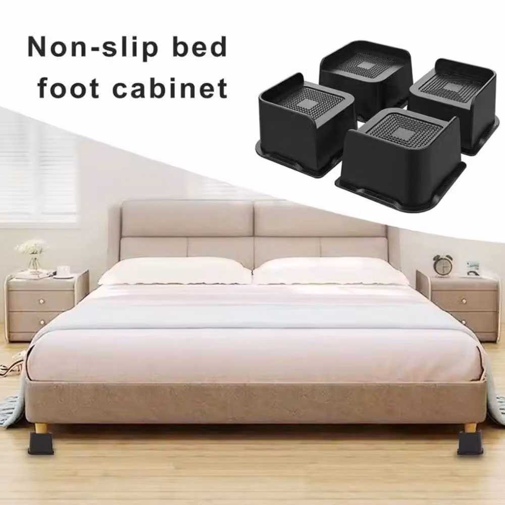 Ventryn 4 Piece Black Plastic Bed Risers, 5 Inch Support Lifter for Couch and Sofa – 4