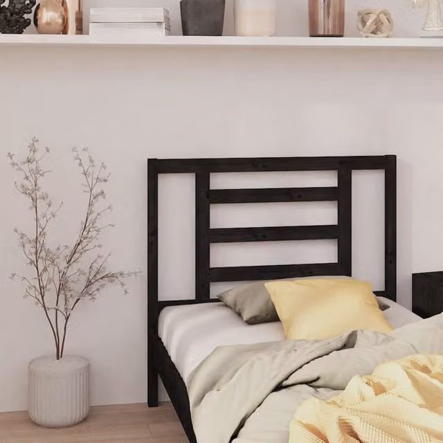 Berkfield Home Black Rustic Solid Pine Wood Bed Headboard W/D/H: 96 x 4 x 100 cm – 1