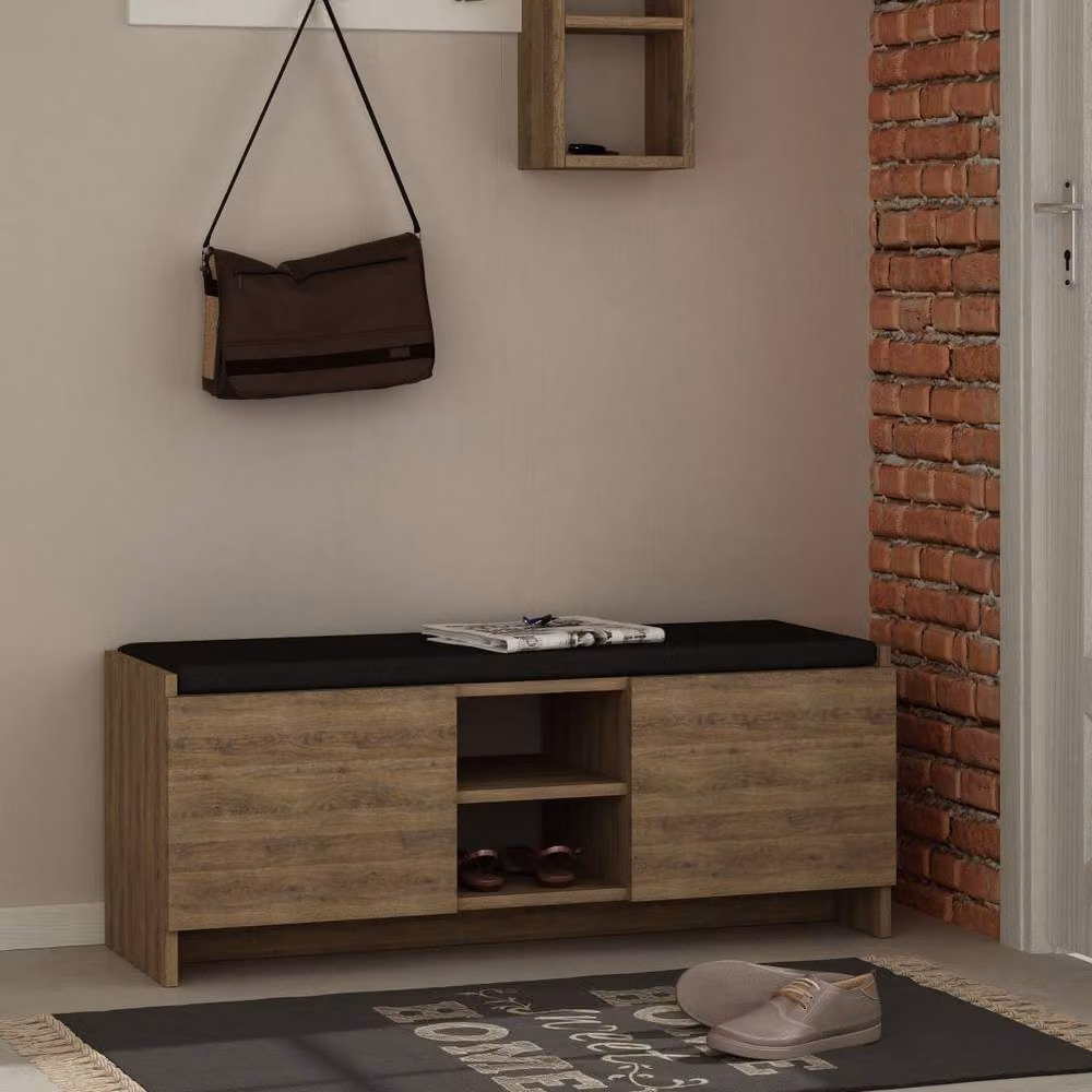 CALICOSY Zulla Shoe Bench with 2 Doors and 2 Niches in Light Oak Brown – 2
