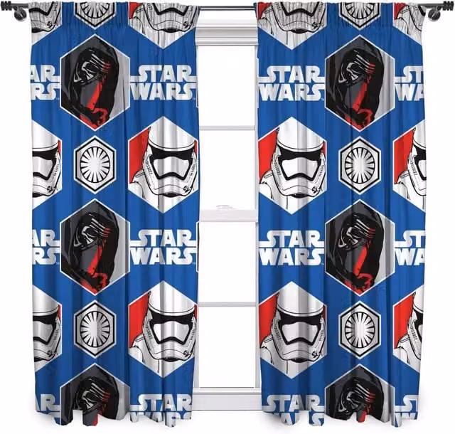 Star Wars Episode VII Awaken Blue Microfibre Pencil Pleat Fabric Curtains, Pack of 2 – 1