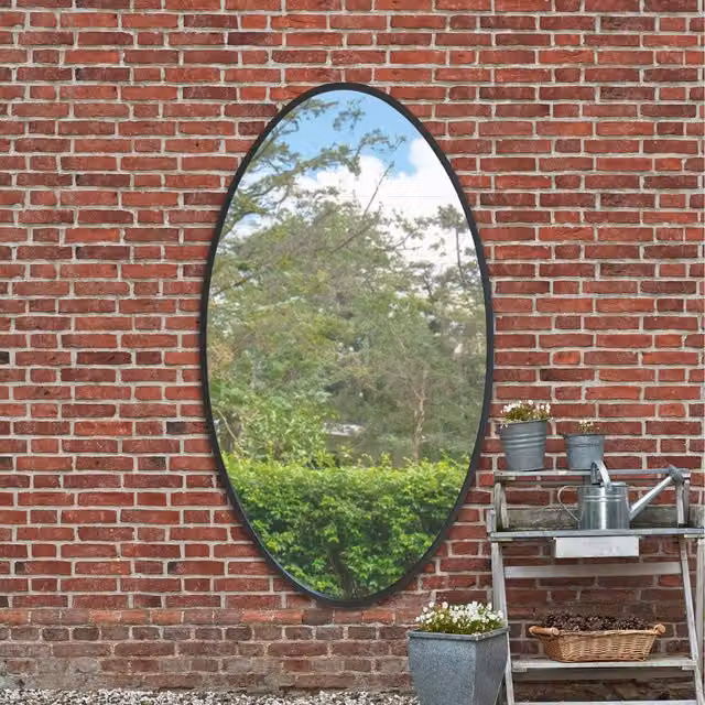 MirrorOutlet Black Ovale Modern Oval Hanging Metal Mirror