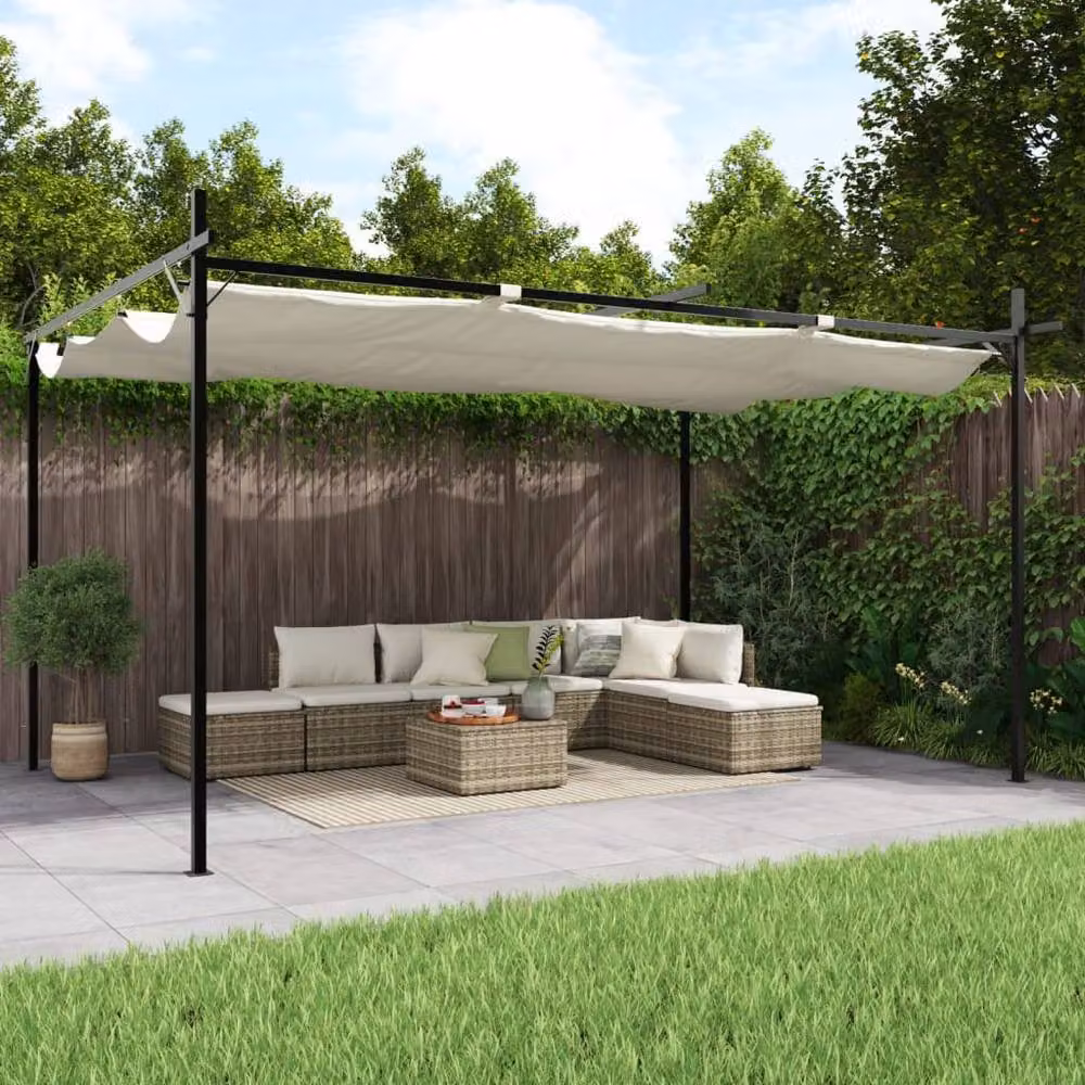 Berkfield Home Pergola with Retractable Roof in Beige, W: 395 cm, D: 292 cm, H: 230 cm – 2